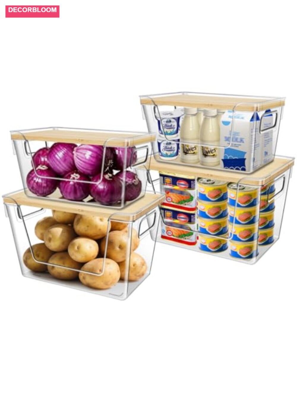 4 Set Stackable Storage Plastic Container with Removable Bamboo Cover